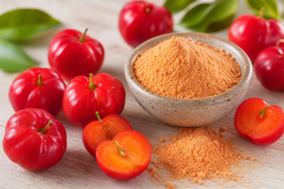Acerola vaisiai ir milteliai
