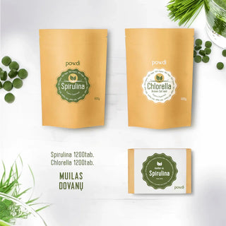 Supermaisto rinkinis: Spirulina, Chlorella ir natūralus muilas dovanoms POWDI
