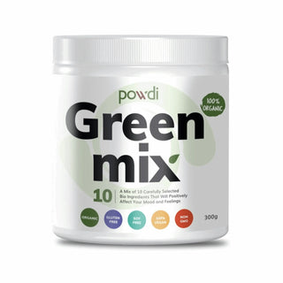 Green Mix mišinys su spirulina, chlorella ir matcha detoksikacijai POWDI