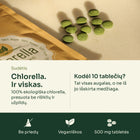 Chlorellos tablečių sudėtis: 100% ekologiška chlorella, be rišiklių ir užpildų