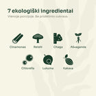 7 ekologiški Immunity MIX ingredientai: cinamonas, reishi, chaga, ašvaganda, chlorella, lukuma, kakava
