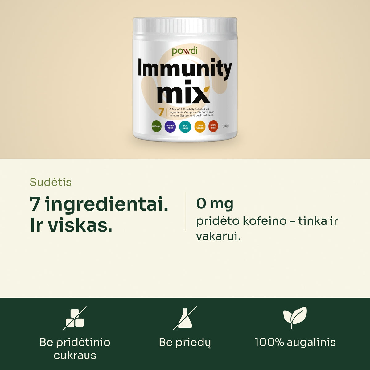 Immunity MIX sudėtis: 7 ingredientai, be pridėto kofeino