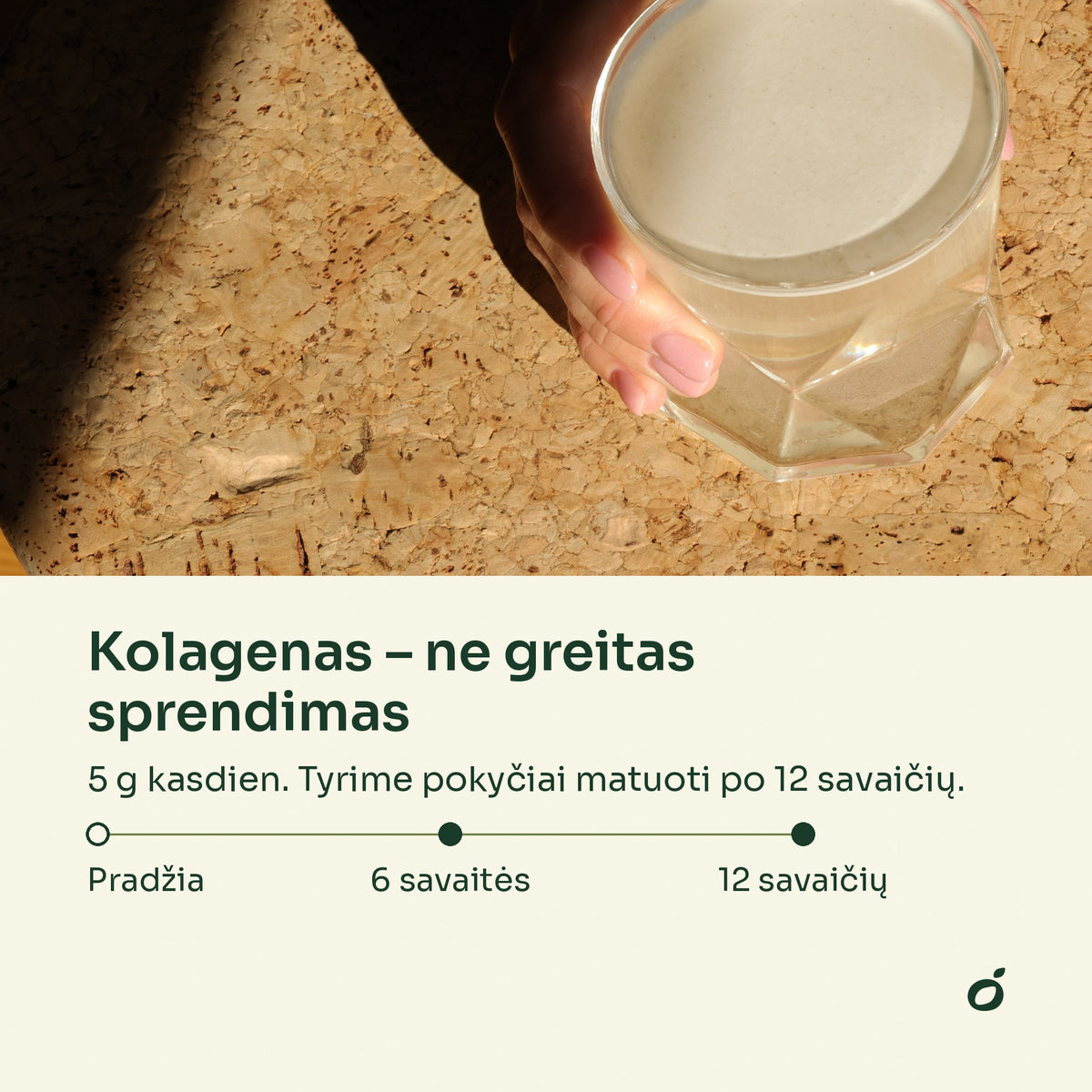 Stiklinė su jūriniu kolagenu – 5 g kasdien, pokyčiai matuoti po 12 savaičių