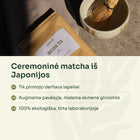 Ceremoninė matcha iš Japonijos – Powdi pakuotė ir dubenėlis su šluotele