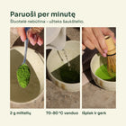 Matcha paruošimas: 2 g miltelių, 70-80 °C vanduo, išplakti