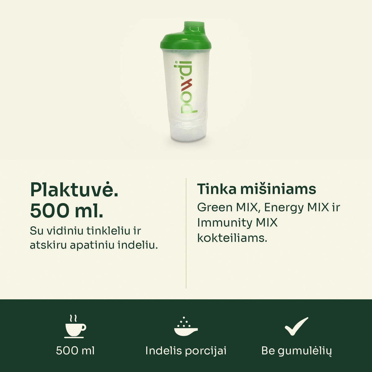 Plaktuvė-gertuvė, 500 ml, su vidiniu tinkleliu ir apatiniu indeliu