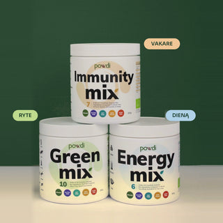 Green MIX, Energy MIX ir Immunity MIX indeliai – ryte, dieną ir vakare