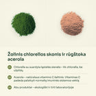 Chlorellos ir acerolos milteliai – žolinis chlorellos skonis ir rūgštoka acerola