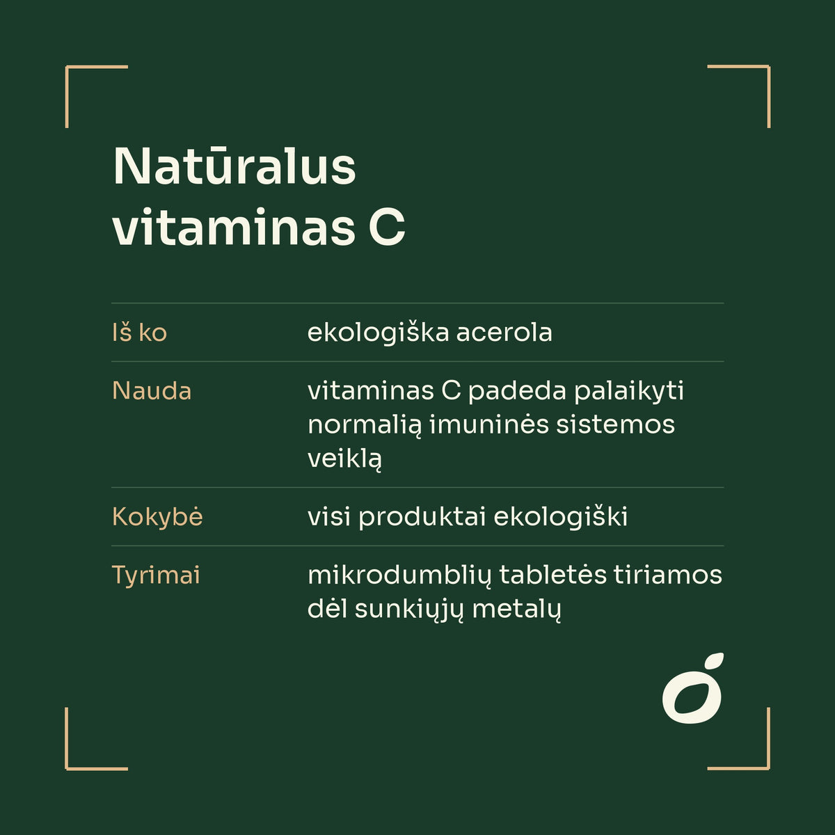Natūralus vitaminas C iš ekologiškų acerolos vaisių miltelių