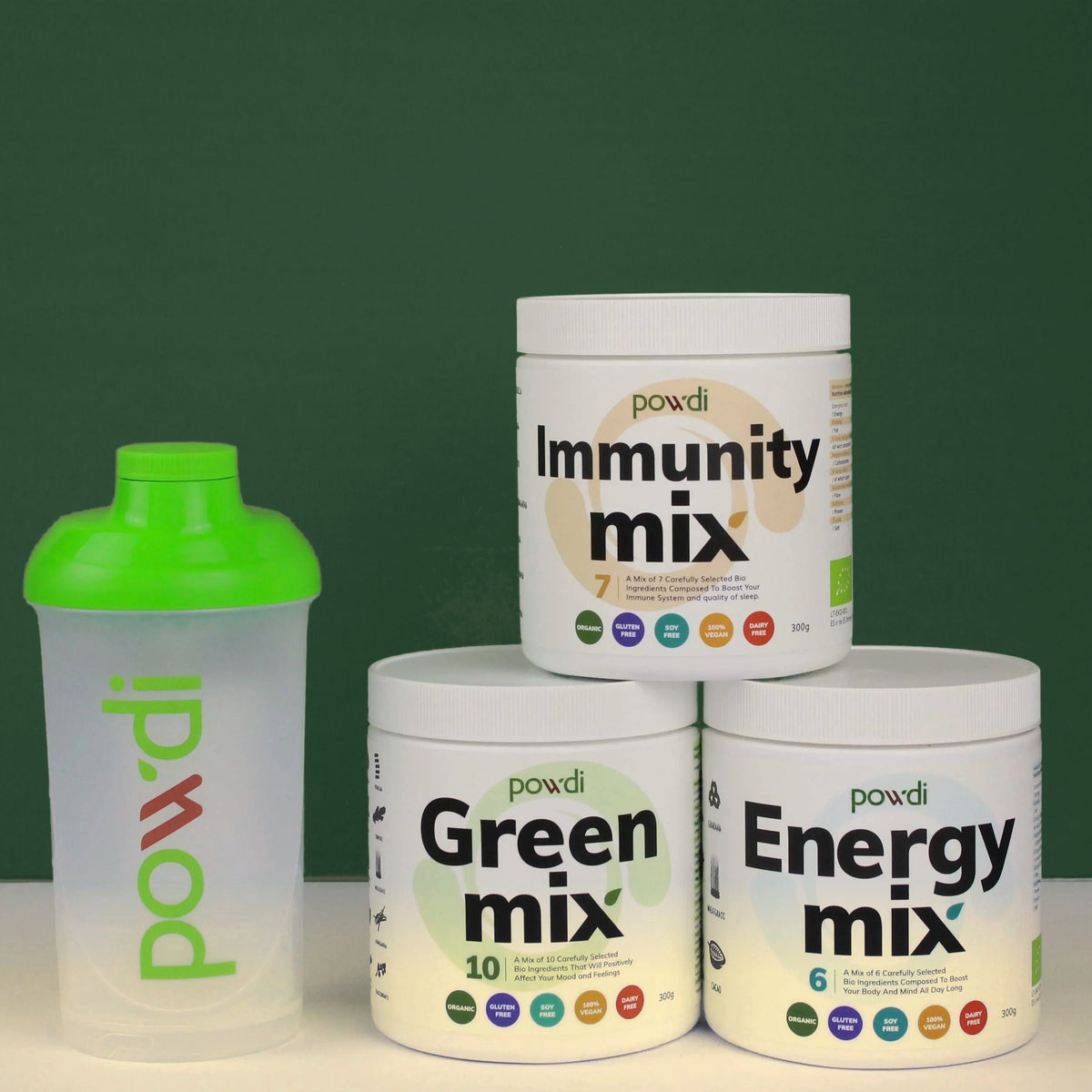 Rinkinys: Powdi plaktuvė ir Green MIX, Energy MIX arba Immunity MIX mišinys