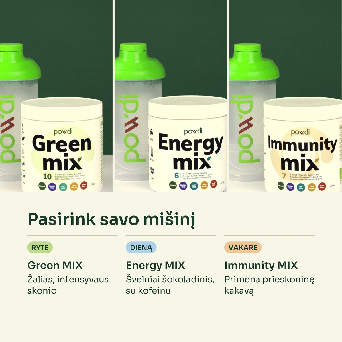 Green MIX, Energy MIX ir Immunity MIX su plaktuve – pasirink savo mišinį ryte, dieną ar vakare