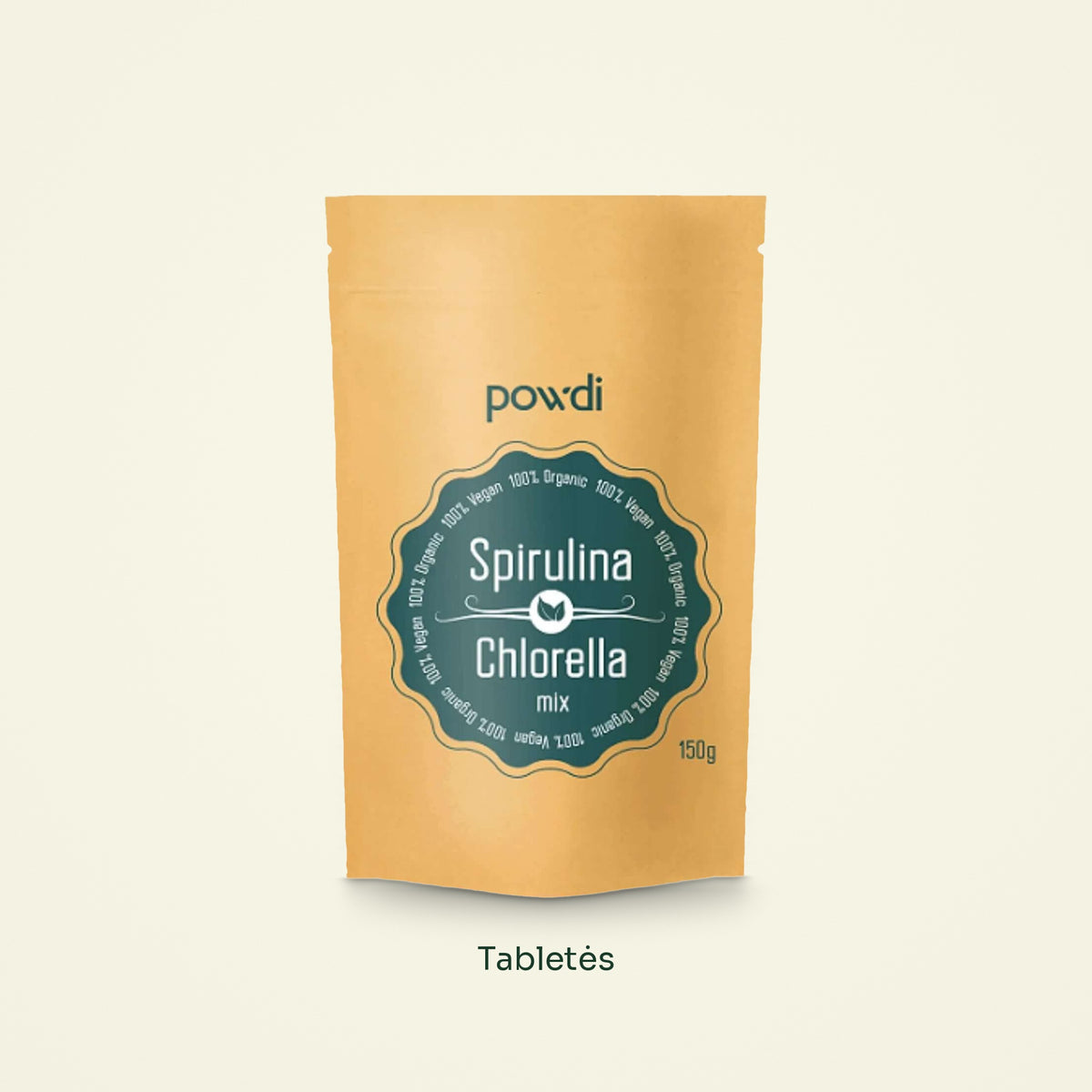Powdi ekologiškos spirulinos ir chlorellos tabletės, 150 g pakuotė