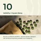 10 spirulinos ir chlorellos tablečių – 5 g per dieną