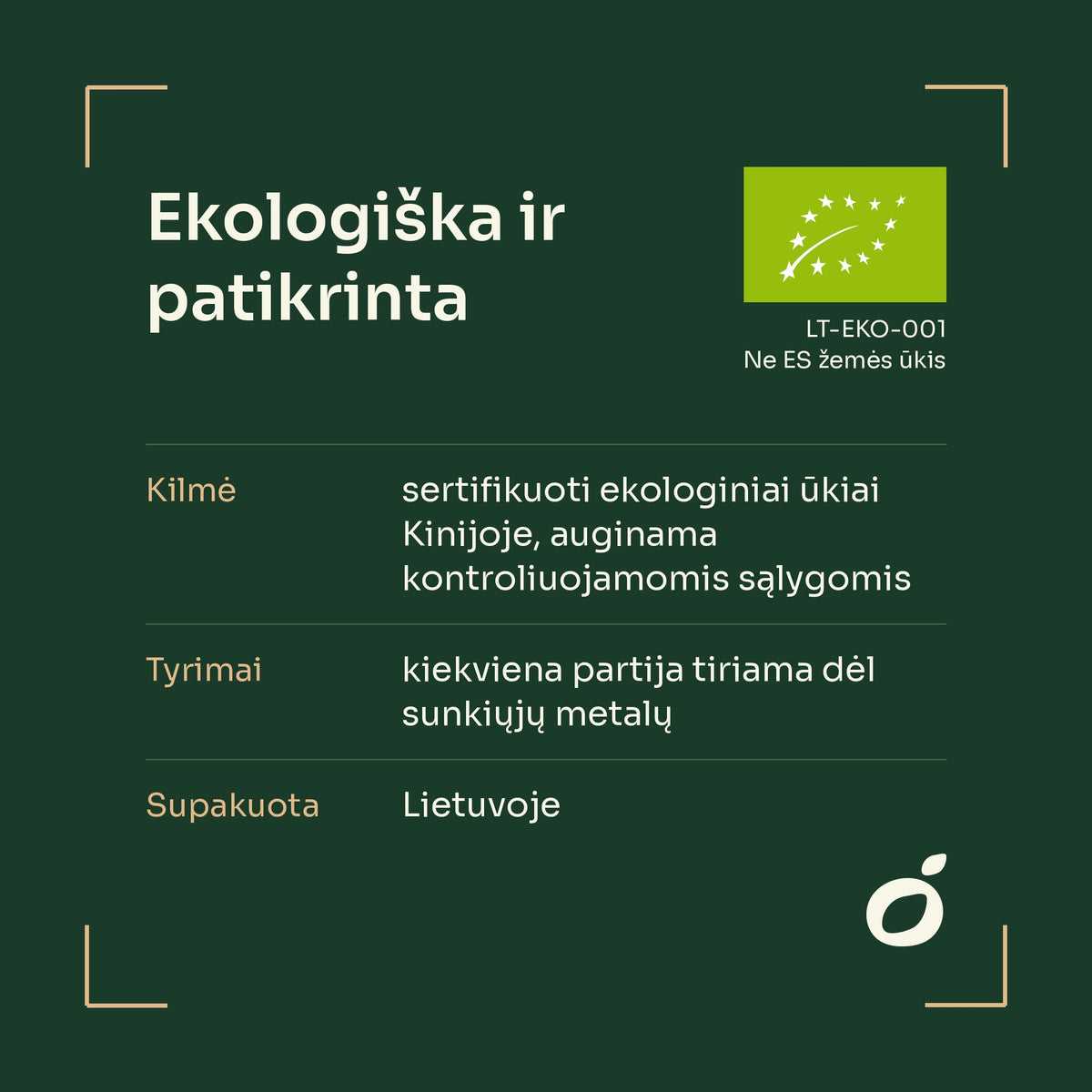 Ekologiška spirulina ir chlorella, ES ekologinis sertifikatas LT-EKO-001, kiekviena partija tiriama dėl sunkiųjų metalų
