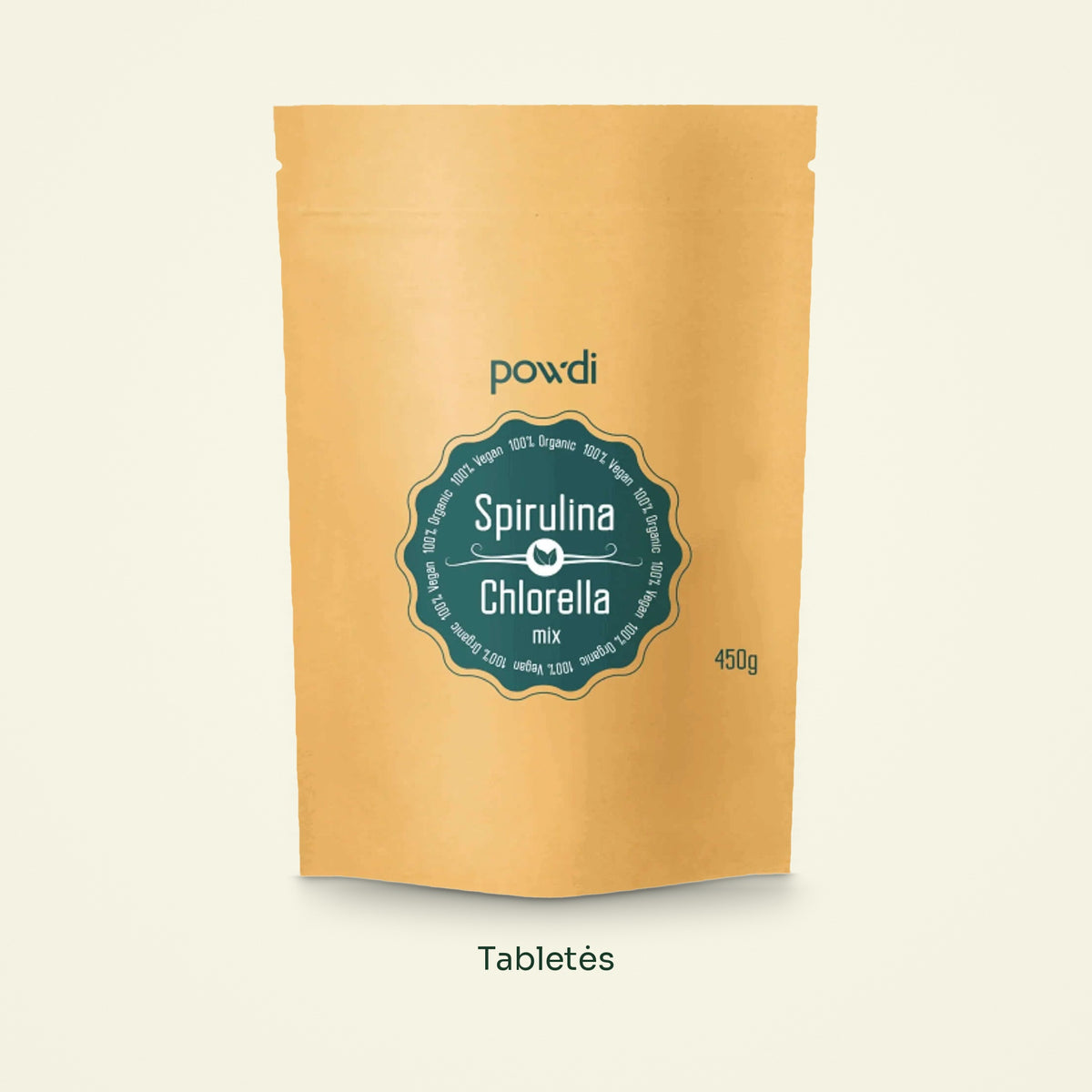 Powdi ekologiškos spirulinos ir chlorellos tabletės, 450 g pakuotė